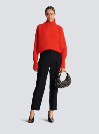 Pantaloni cargo in lana grain de poudre