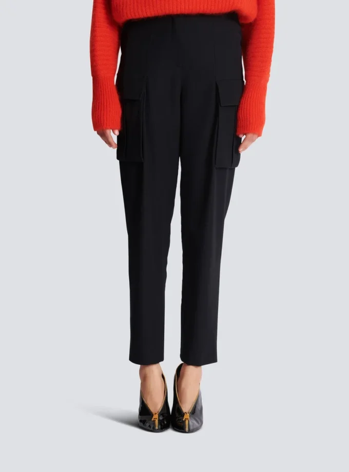 Pantaloni cargo in lana grain de poudre Pantaloni cargo in lana grain de poudre