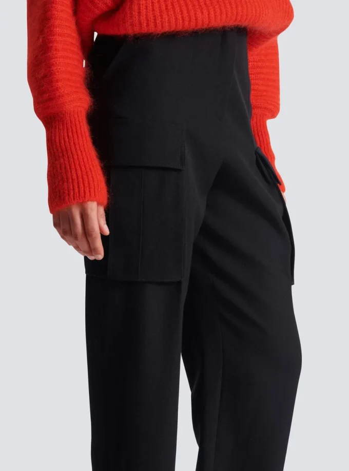 Pantaloni cargo in lana grain de poudre Pantaloni cargo in lana grain de poudre