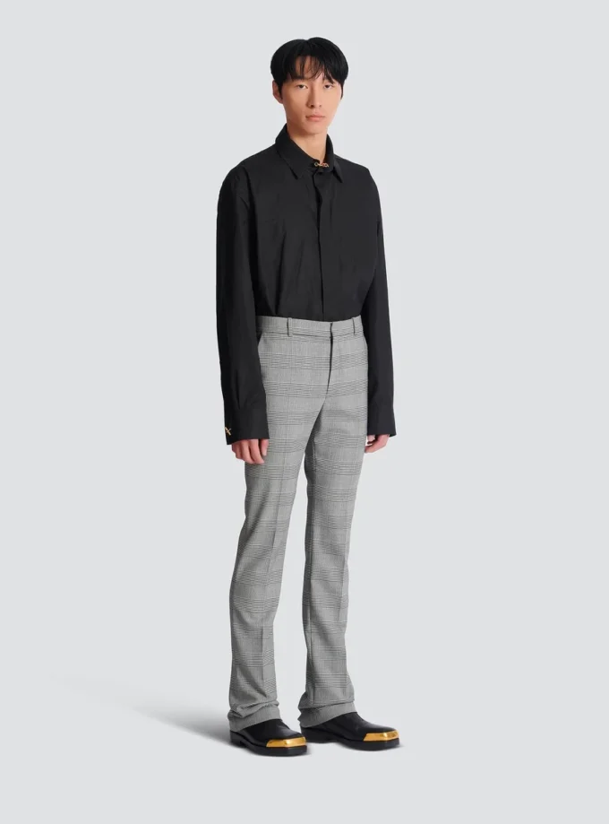 Pantaloni con pinces in lana Principe di Galles Pantaloni con pinces in lana Principe di Galles
