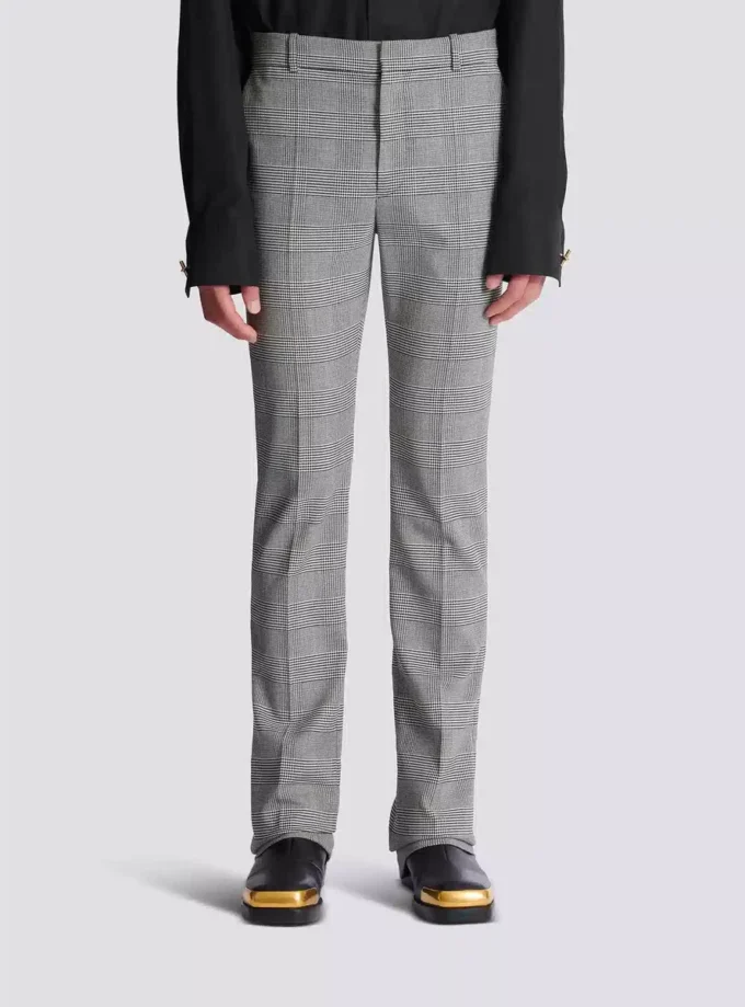 Pantaloni con pinces in lana Principe di Galles Pantaloni con pinces in lana Principe di Galles
