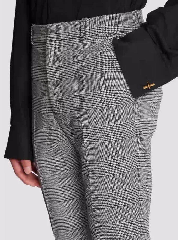 Pantaloni con pinces in lana Principe di Galles Pantaloni con pinces in lana Principe di Galles