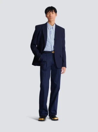 Pantaloni con pinces in twill di cotone