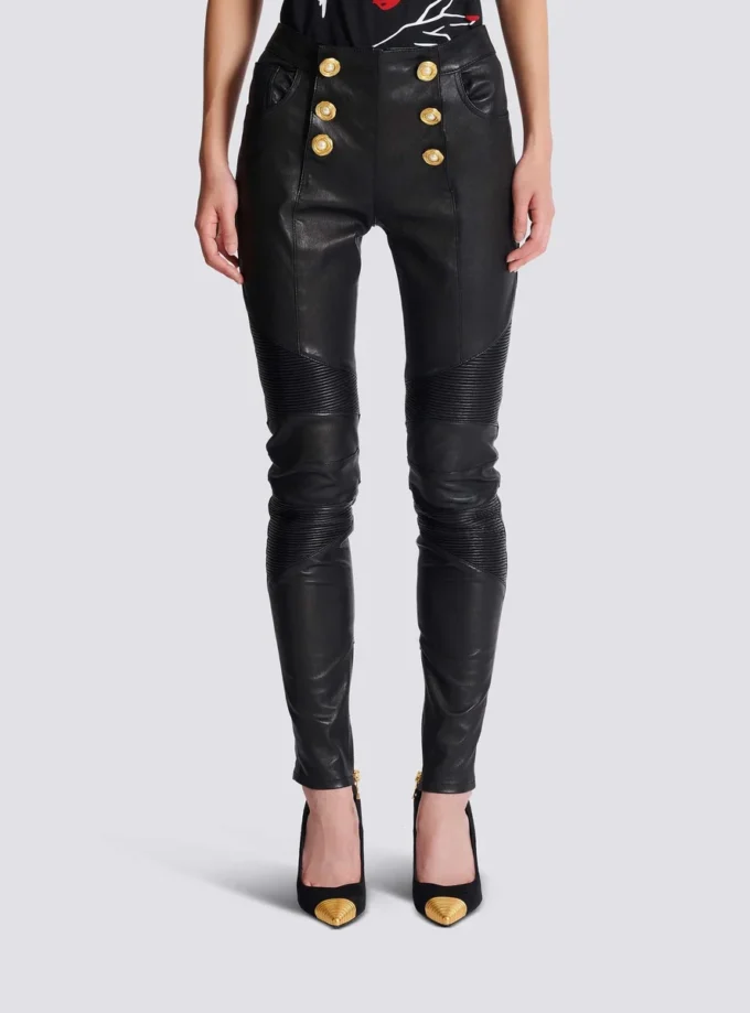 Pantaloni da motociclista slim fit in pelle di agnello Pantaloni da motociclista slim fit in pelle di agnello