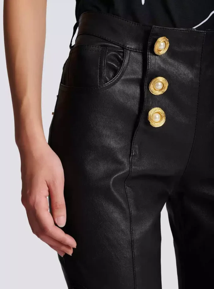 Pantaloni da motociclista slim fit in pelle di agnello Pantaloni da motociclista slim fit in pelle di agnello