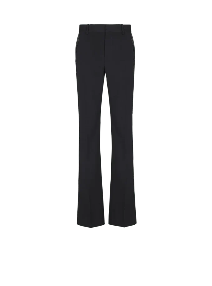 Pantaloni dritti in lana con ricami in cristallo Pantaloni dritti in lana con ricami in cristallo
