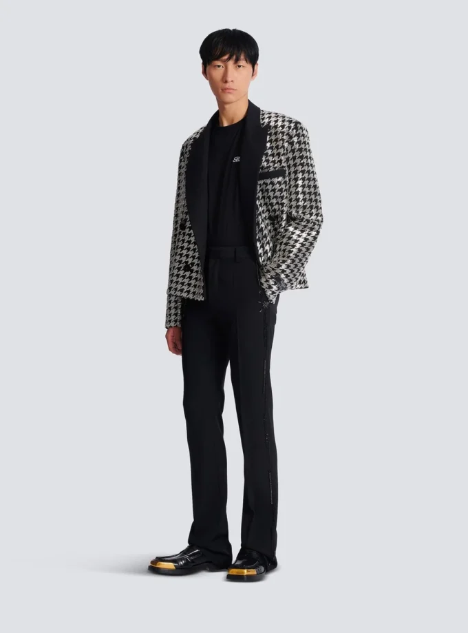 Pantaloni dritti in lana con ricami in cristallo Pantaloni dritti in lana con ricami in cristallo