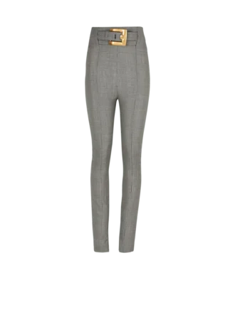 Pantaloni elasticizzati in jacquard Principe di Galles Pantaloni elasticizzati in jacquard Principe di Galles