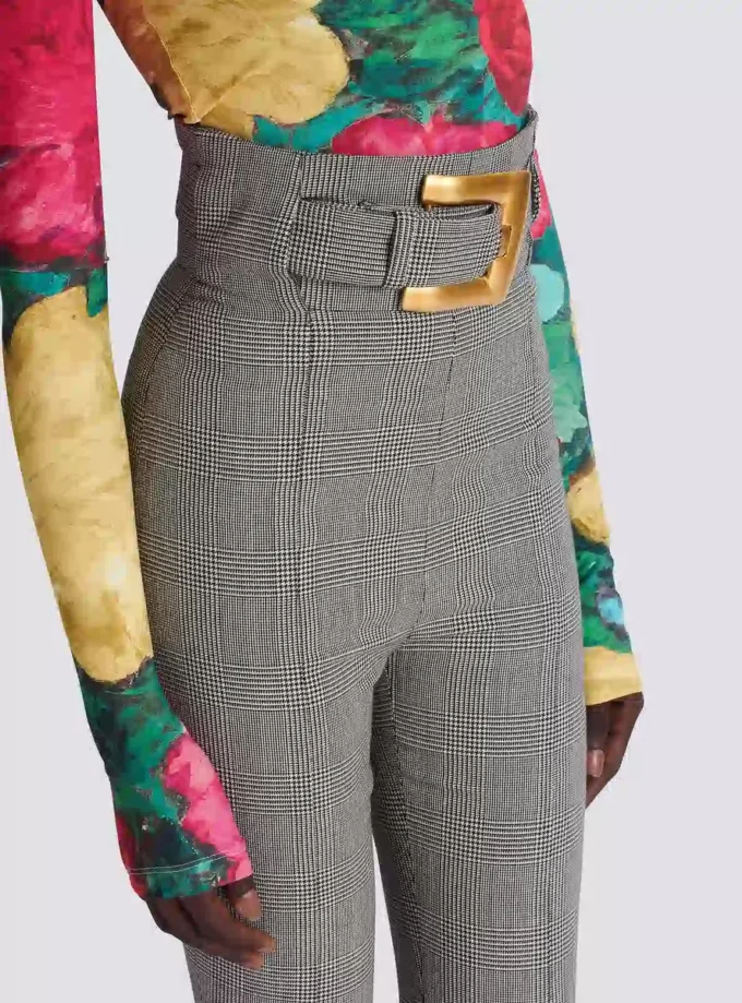 Pantaloni elasticizzati in jacquard Principe di Galles Pantaloni elasticizzati in jacquard Principe di Galles