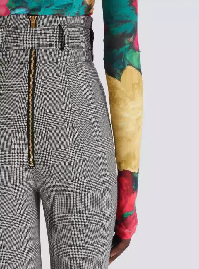 Pantaloni elasticizzati in jacquard Principe di Galles Pantaloni elasticizzati in jacquard Principe di Galles