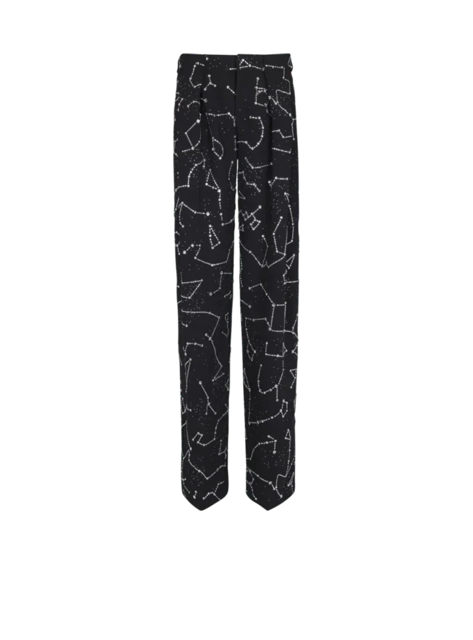 Pantaloni in crêpe con motivo Constellation in strass Pantaloni in crêpe con motivo Constellation in strass