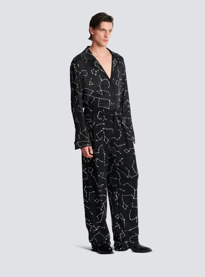 Pantaloni in crêpe con motivo Constellation in strass Pantaloni in crêpe con motivo Constellation in strass
