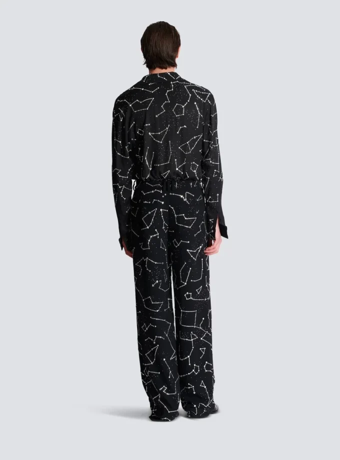 Pantaloni in crêpe con motivo Constellation in strass Pantaloni in crêpe con motivo Constellation in strass