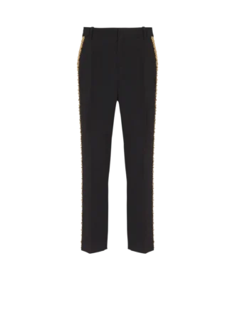 Pantaloni sartoriali dritti in crêpe ricamato