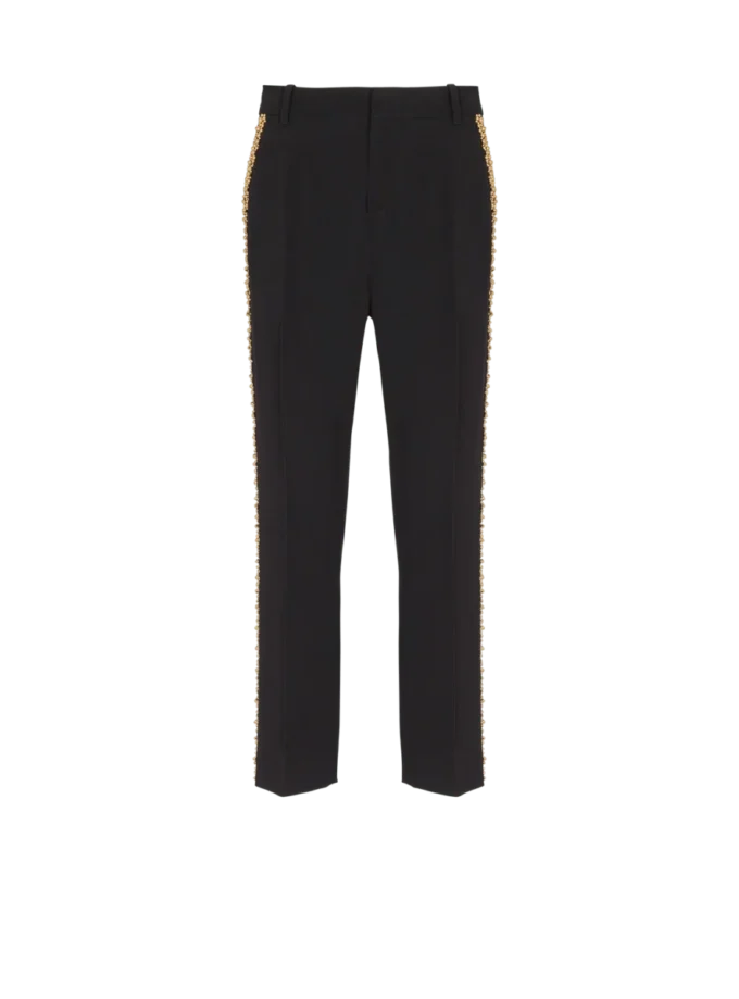 Pantaloni sartoriali dritti in crêpe ricamato Pantaloni sartoriali dritti in crêpe ricamato