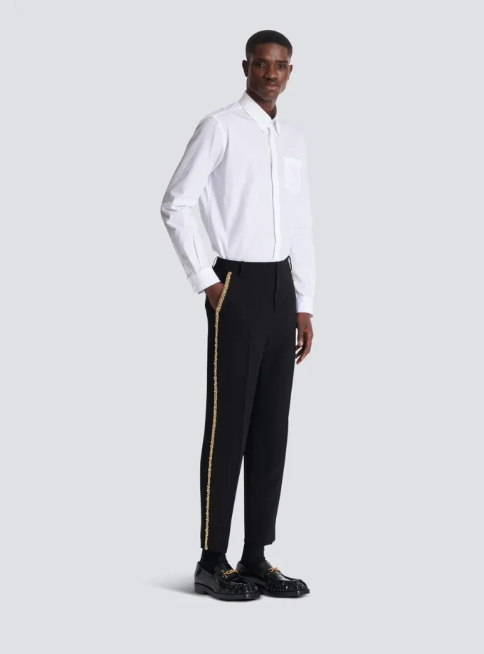 Pantaloni sartoriali dritti in crêpe ricamato Pantaloni sartoriali dritti in crêpe ricamato
