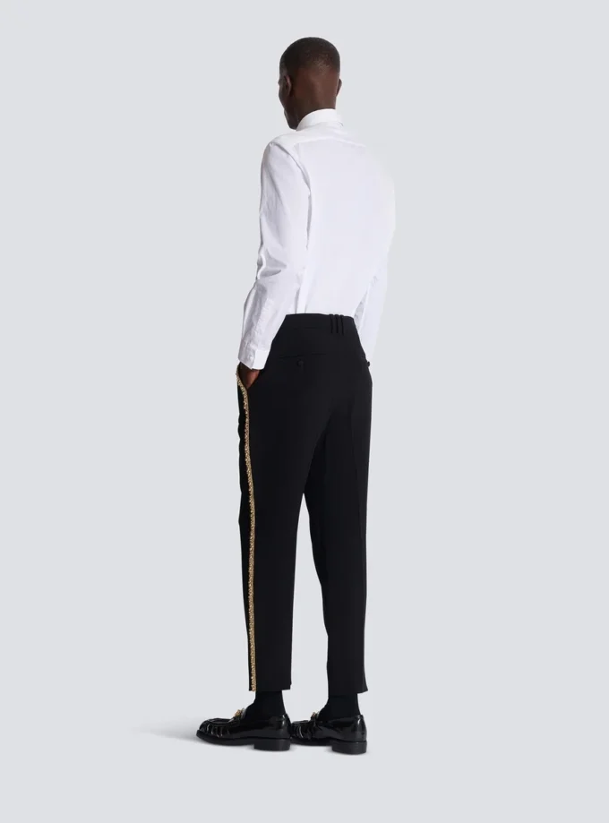 Pantaloni sartoriali dritti in crêpe ricamato Pantaloni sartoriali dritti in crêpe ricamato