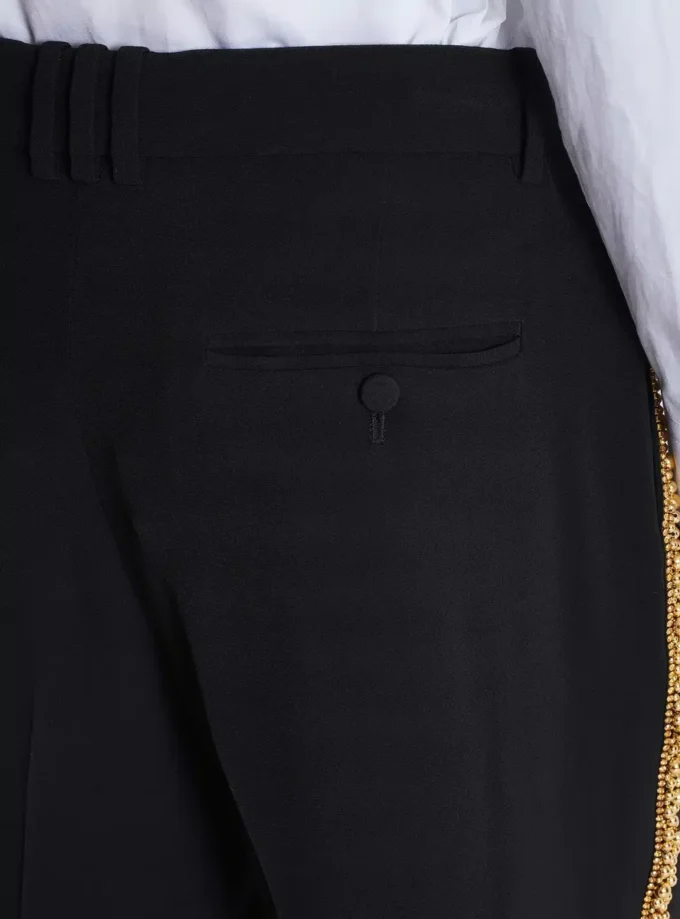 Pantaloni sartoriali dritti in crêpe ricamato Pantaloni sartoriali dritti in crêpe ricamato