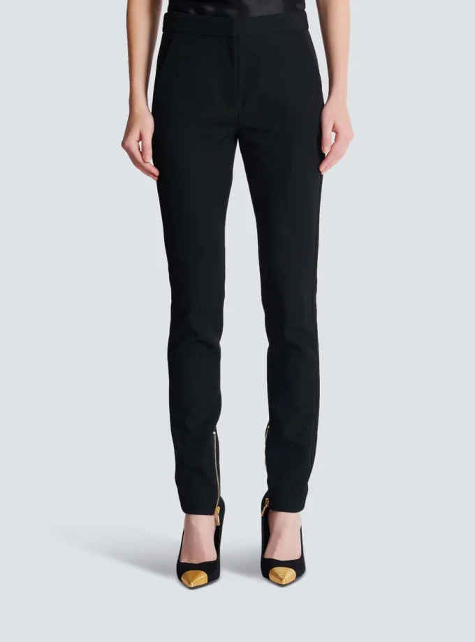 Pantaloni slim fit con zip in pelle grain de poudre Pantaloni slim fit con zip in pelle grain de poudre
