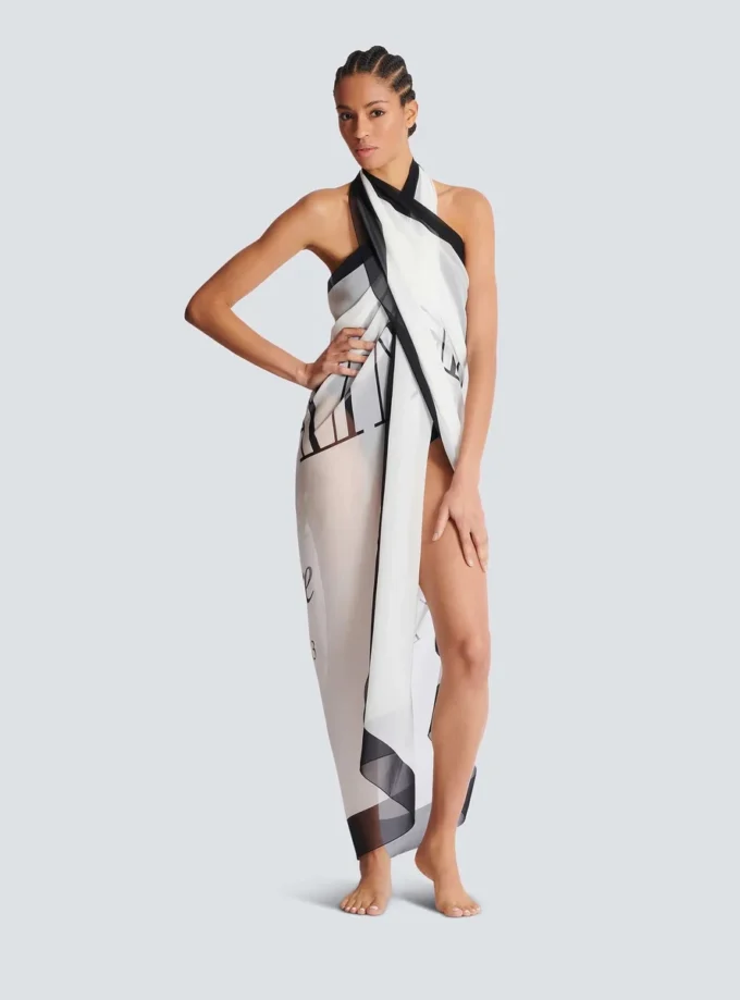 Pareo da spiaggia stampato bicolore Balmain Couture