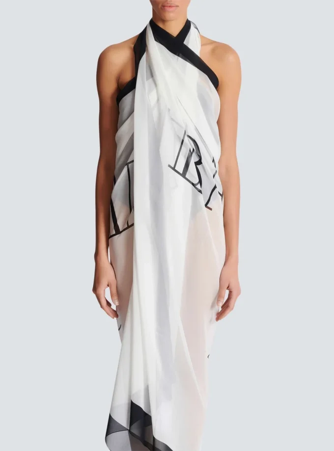 Pareo da spiaggia stampato bicolore Balmain Couture