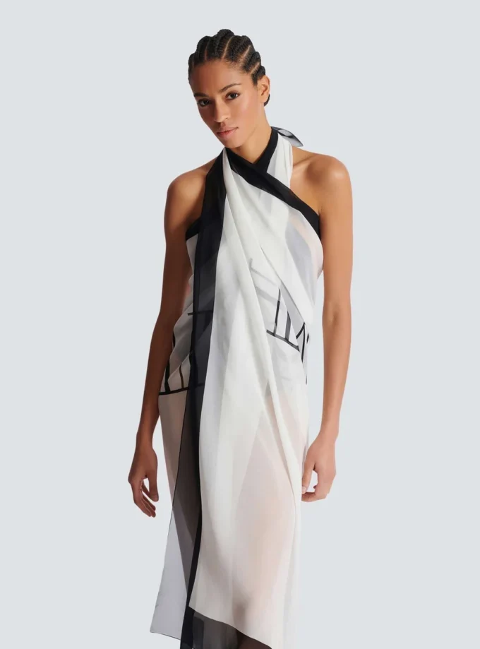 Pareo da spiaggia stampato bicolore Balmain Couture