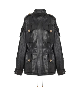 Parka in pelle di agnello con motivo a rombi impunturato Parka in pelle di agnello con motivo a rombi impunturato