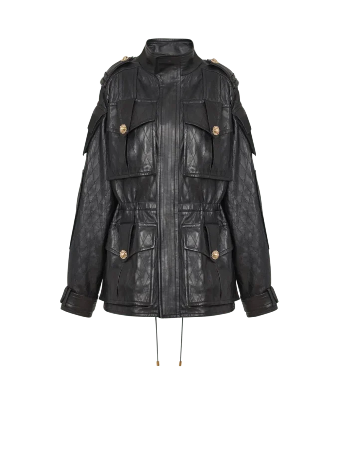 Parka in pelle di agnello con motivo a rombi impunturato Parka in pelle di agnello con motivo a rombi impunturato