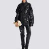 Parka in pelle di agnello con motivo a rombi impunturato Parka in pelle di agnello con motivo a rombi impunturato