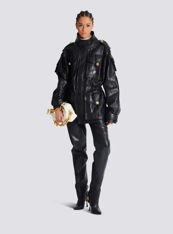 Parka in pelle di agnello con motivo a rombi impunturato Parka in pelle di agnello con motivo a rombi impunturato