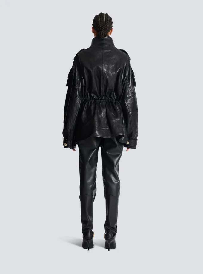 Parka in pelle di agnello con motivo a rombi impunturato Parka in pelle di agnello con motivo a rombi impunturato