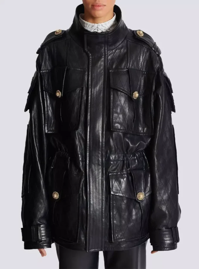 Parka in pelle di agnello con motivo a rombi impunturato Parka in pelle di agnello con motivo a rombi impunturato