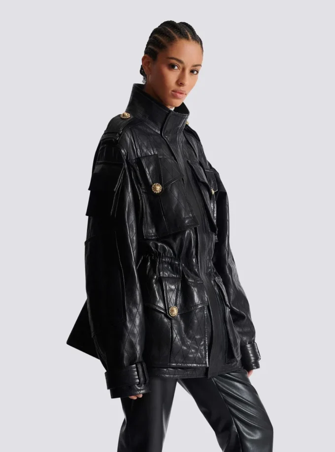 Parka in pelle di agnello con motivo a rombi impunturato Parka in pelle di agnello con motivo a rombi impunturato