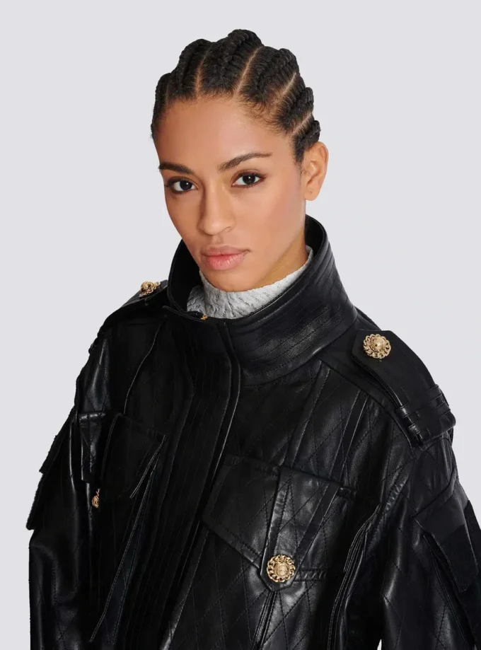 Parka in pelle di agnello con motivo a rombi impunturato Parka in pelle di agnello con motivo a rombi impunturato