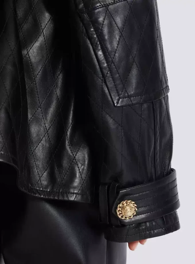 Parka in pelle di agnello con motivo a rombi impunturato Parka in pelle di agnello con motivo a rombi impunturato