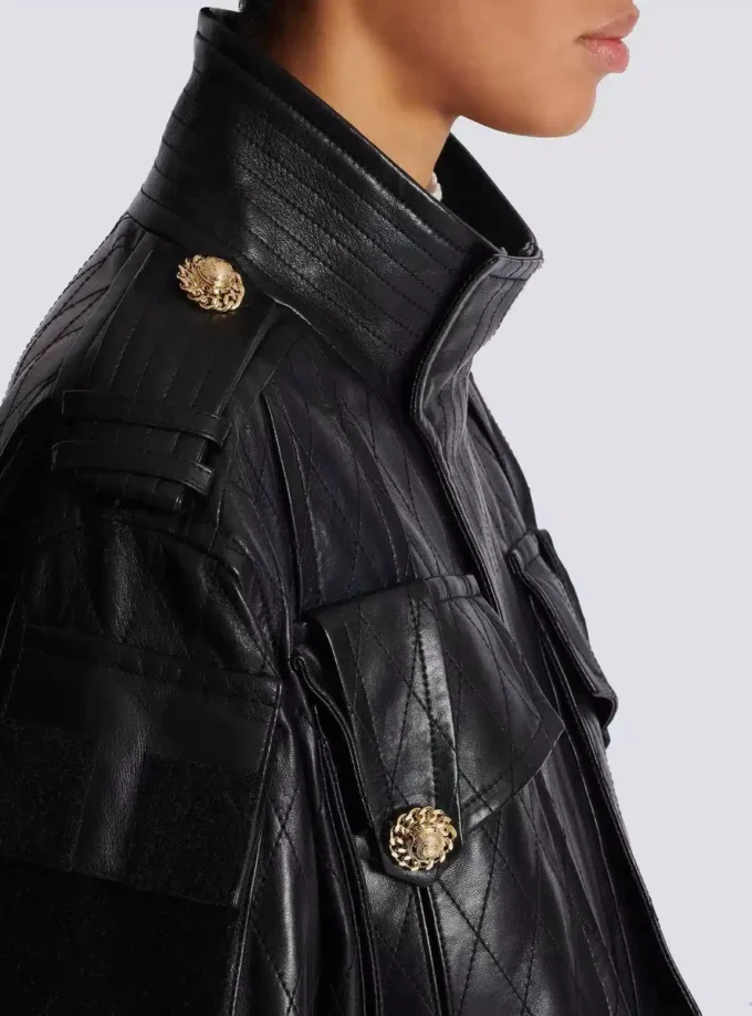 Parka in pelle di agnello con motivo a rombi impunturato Parka in pelle di agnello con motivo a rombi impunturato