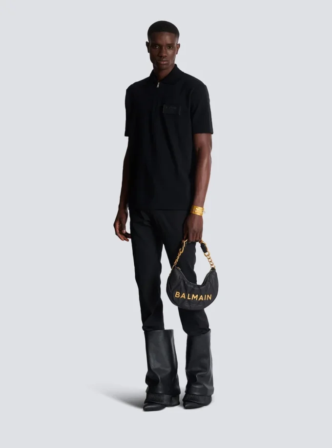 Polo in cotone con etichetta Balmain Couture in pelle Polo in cotone con etichetta Balmain Couture in pelle