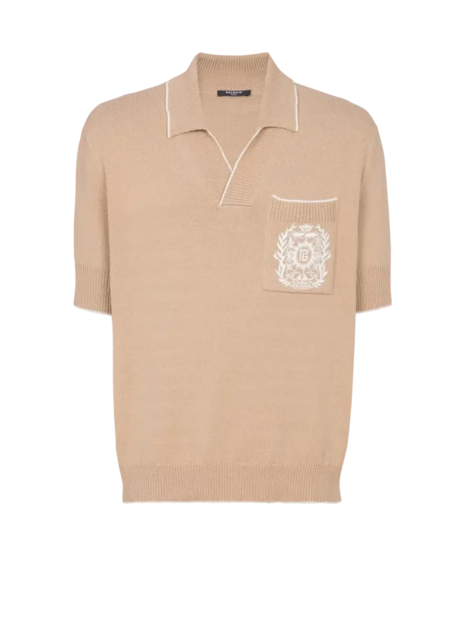 Polo in maglia con ricamo Balmain Écusson Polo in maglia con ricamo Balmain Écusson