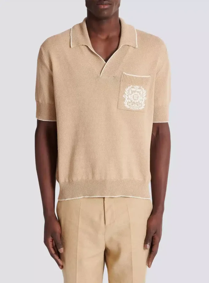 Polo in maglia con ricamo Balmain Écusson Polo in maglia con ricamo Balmain Écusson
