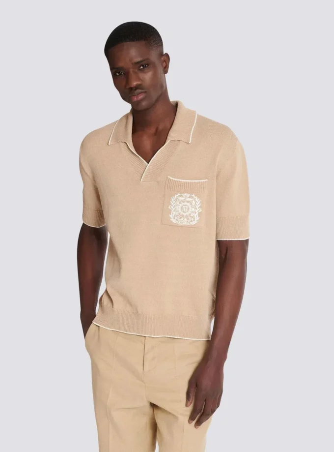 Polo in maglia con ricamo Balmain Écusson Polo in maglia con ricamo Balmain Écusson