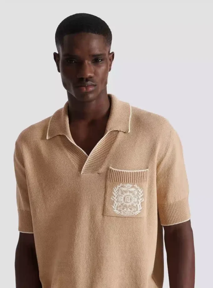 Polo in maglia con ricamo Balmain Écusson Polo in maglia con ricamo Balmain Écusson