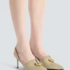 Sandali slingback in gabardine di cotone con piercing