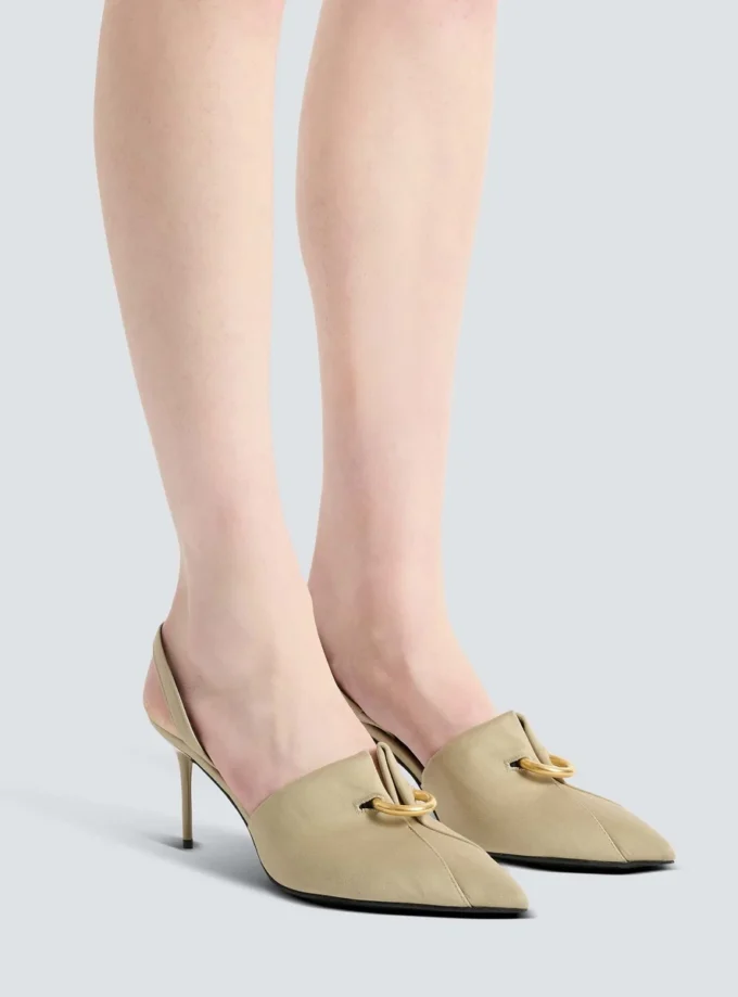 Sandali slingback in gabardine di cotone con piercing