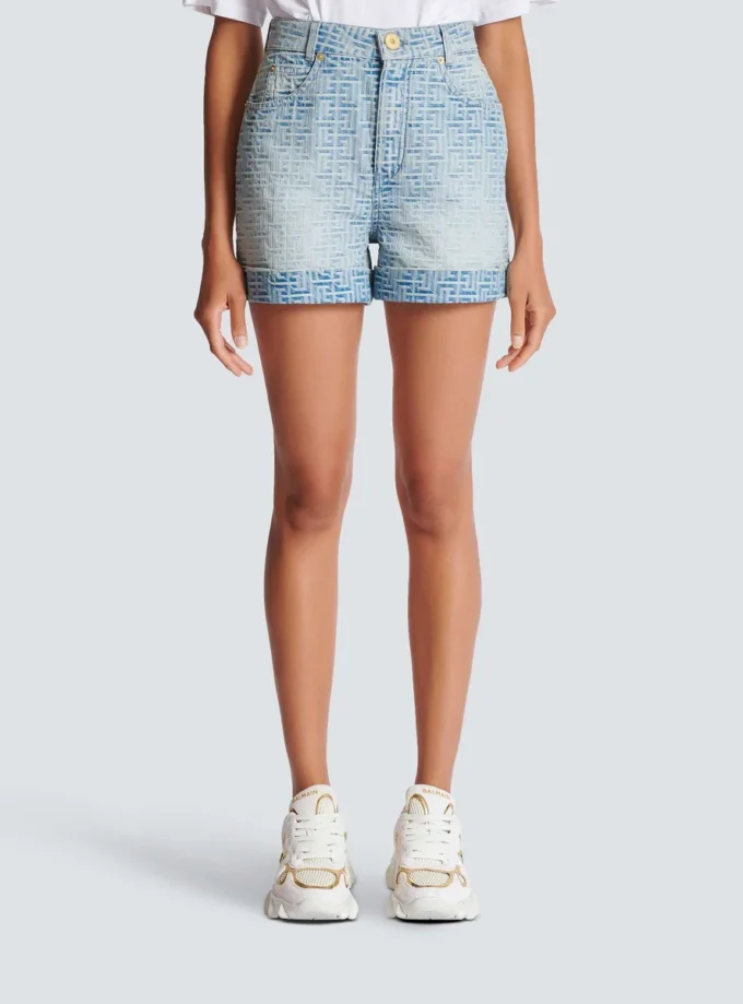 Shorts in denim con monogramma Shorts in denim con monogramma
