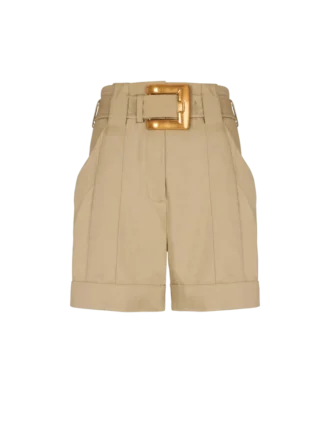 Shorts in gabardine di cotone con cintura