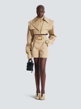 Shorts in gabardine di cotone con cintura