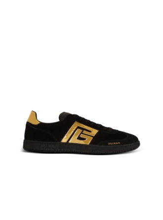 Sneakers Balmain Swan in pelle scamosciata e vernice