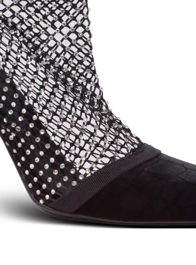Stivaletti con tacco in rete con velluto e strass Stivaletti con tacco in rete con velluto e strass