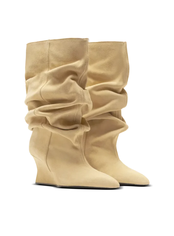 Stivaletti con zeppa in pelle scamosciata drappeggiata