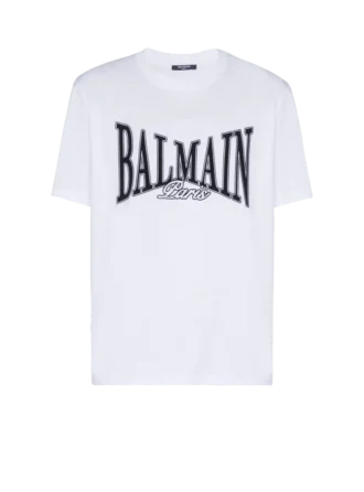 T-shirt a maniche corte con stampa floccata Balmain College